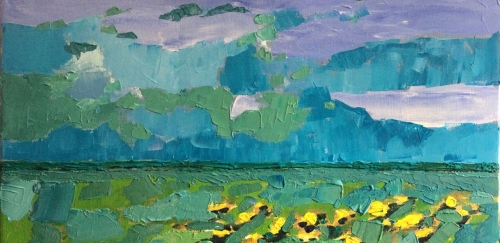obraz pr. zielony horyzont, płótno, akryl, 40 x 70 cm, obraz aukcyjny